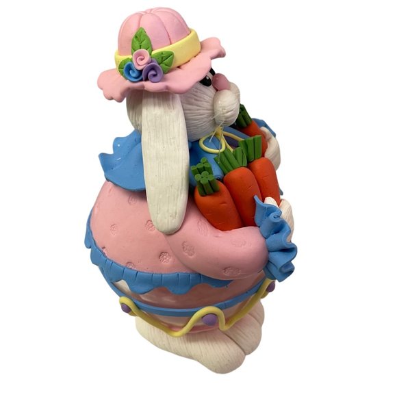 Easter Bunny Rabbit Glass Ball Polymer Clay White Pink Flowers Figure Décor 8" - Picture 4 of 13